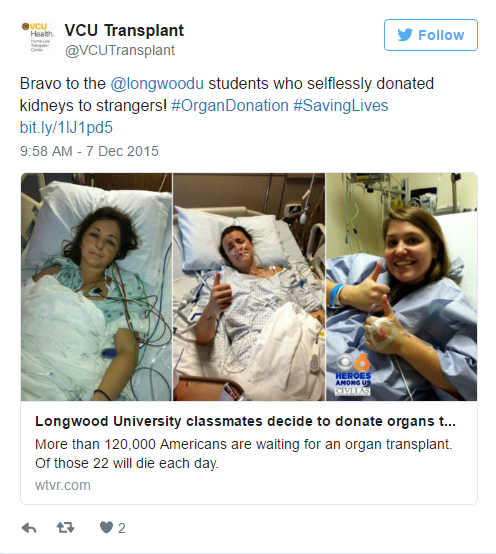 VCU Transplant Tweet