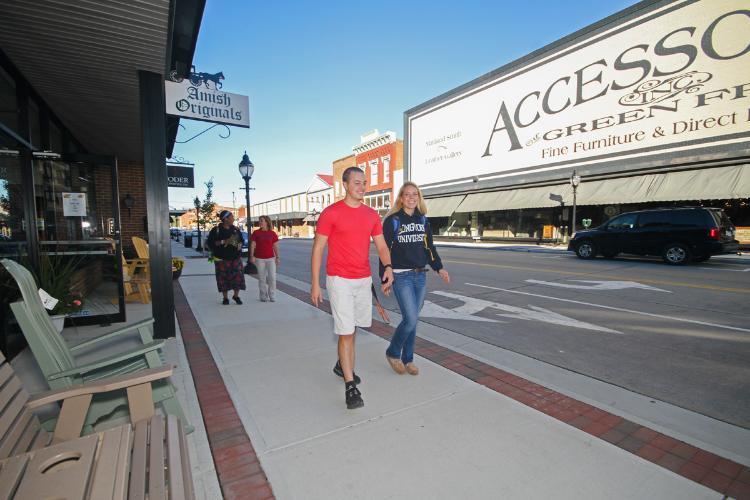 Students walk along Main Street